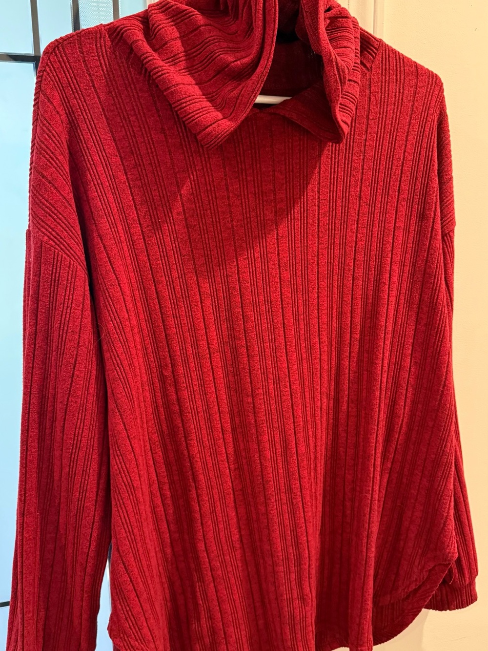 Women's Red Ribbed Turtleneck / Hoodie Sweater